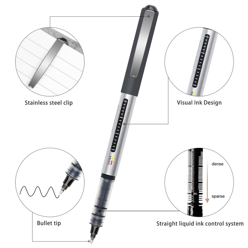 Gelanty Rollerball Pens, 16pcs Black Liquid Ink Ballpoint Gel Quick-Drying