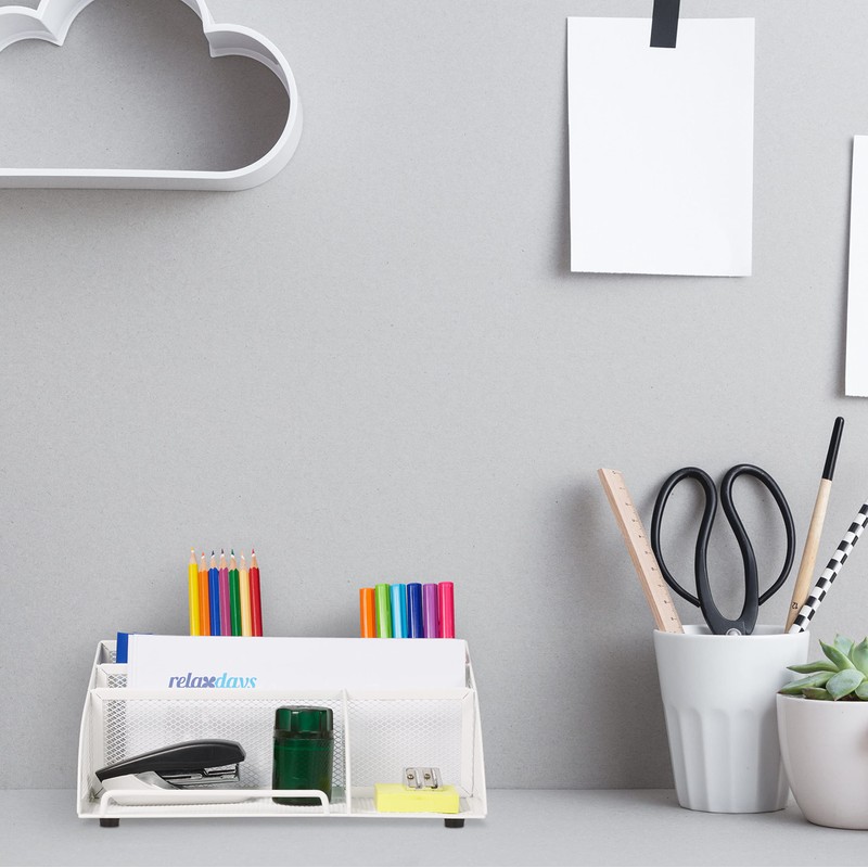Relaxdays Desk Organiser, 5 Compartments, Mesh Design, Metal, H10.5 x