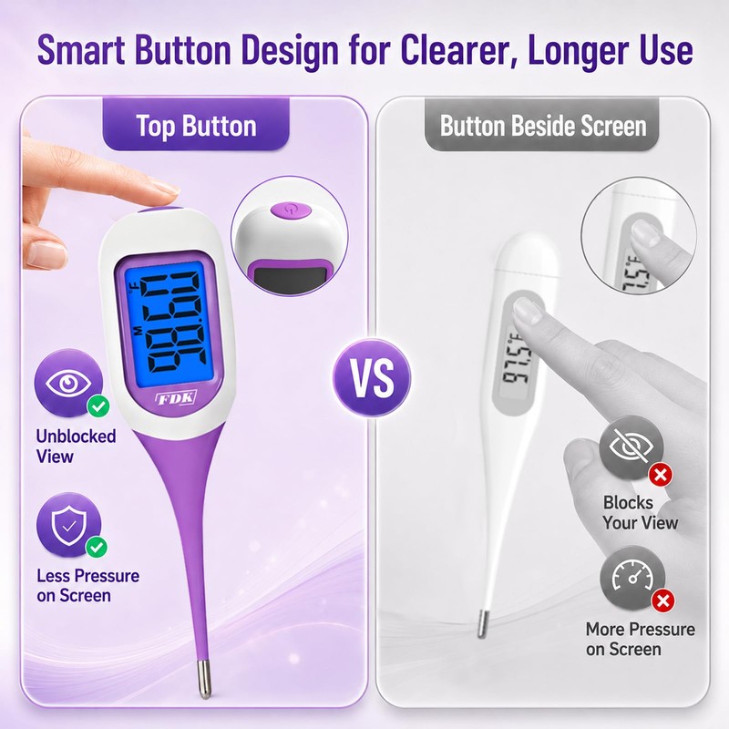 FDK Basal Body Thermometer for Ovulation, Large Dual-Color Backlit Display