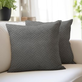 Encasa Cushion Covers 40x40 cm Set of 2 | Solid Color Quilted Velvet Sofa Cushion Covers | only Covers No Insert | Both Side Quilted Fabric | Dark Grey | Decorative Pillow Covers For Home