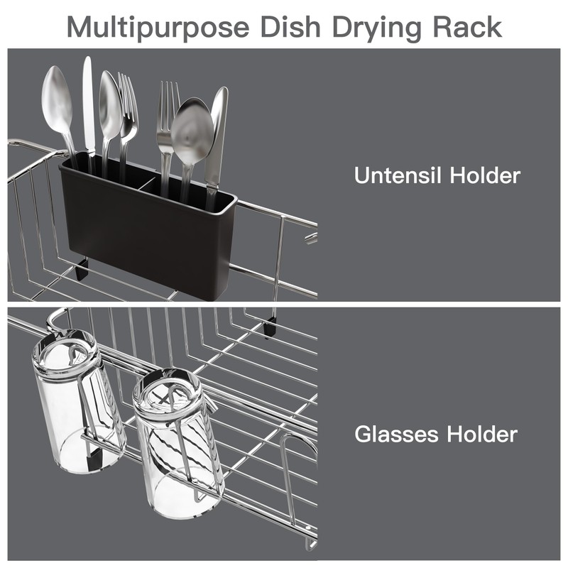 Over the Sink Expandable Dish Drainer Drying Rack In Stainless