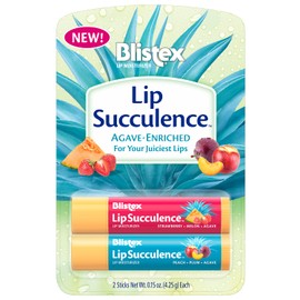 Blistex Lip Succulence, 2 Count, 0.15 oz Each, Strawberry Melon and Peach Plum Fruit Flavor with Hydrating Agave, Enriched Lip Moisturizer and Balm, Seal in Moisture for Smooth Lips, 1 Pack