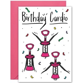 Funny Wine Birthday Card - Corkscrew Arms - Large A5 Size - Womens Birthday Card