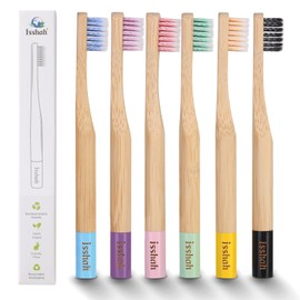 Isshah Kids Bamboo Toothbrushes Biodegradable Handle BPA Free Eco Friendly Children Size, Pack of 6 (Spiral Soft Nylon Bristles)