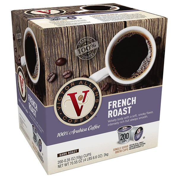 Victor Allen Coffee, French Roast Single Serve K-cup, 200 Count (Compatible with 2.0 Keurig Brewers)