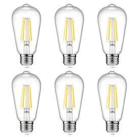 Ascher Vintage LED Edison Bulbs 6W, Equivalent 60W Incandescent, Warm White 2700K, ST58 Antique LED Filament Bulbs with 80+ CRI, E26 Medium Base, Non-Dimmable, Clear Glass, 6-Packs