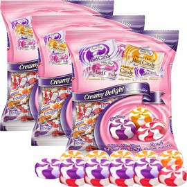 Creamy Swirled Hard Candy – Strawberry Peach & Blackberry Flavors with Rich Cream – Individually Wrapped, Gourmet Sweets – Office, Travel, Gift Basket, Birthday (3 Bag Pack (4.5 oz Each), Original)