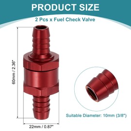 uxcell 10mm (3/8") Fuel Check Valve, Non-Return One Way Check Valve, Aluminum Alloy Control Accessories for Petrol, Diesel, Gas, Oil, Air, Water, Red