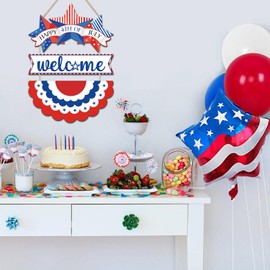 TOARTi American 4th of July Wooden Sign Patriotic Welcome Sign USA Independence Day Wall Hanging Sign Fourth of July Decorations American Independence Day Outdoor Plaque