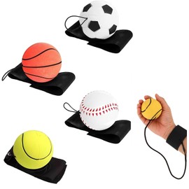 SHSHbuy Pack of 4 Springball with Cord, Diameter 6 cm Wrist Return Ball, Springball Return Ball, Bouncy Bracelet, Sports Toy for Children, Adults, Football, Basketball, Tennis Ball, Baseball