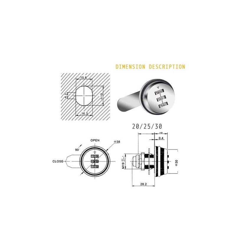 TOP-VIGOR 3 Digit Code Combination Cam Lock, 30mm Password Coded