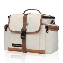 SUNNY BIRD Large Lunch Bag, Thermally Insulated Soft Cooler with Shoulder Strap for Women, Men (Classic Ivory)