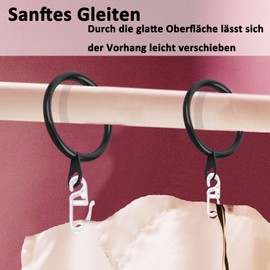 Pack of 40 Curtain Rings, Metal Curtain Rings, with 50 Pieces Plastic Curtain Hooks, for Window Curtain, Bed Curtain, Shower Curtain, Black