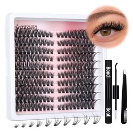 Cat Eye Lash Clusters Kit 50D C Curl Lash Extension Kit Natural Eyelash Clusters Individual Lashes Kit with Lash Bond and Seal Lash Applicator