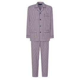 El Búho Nocturno Men's Long Cotton Woven Poplin Checked Lapel Pyjamas 100% Cotton Red 1541, 4XL