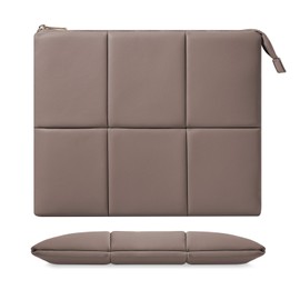 MoKo 13.3-14 Inch Puffy Laptop Sleeve Fit with MacBook Air 13'' M3 2024/2020/2019, MacBook Pro 14'' M3 2024/2023, MacBook Pro 13" M2/M1, Built-in Elastic Band, PU Leather Carrying Case, Coffee