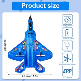 KQWVZ F-22 RC Airplane, Remote Controlled Aircraft, 2.4 GHz 2 Channel Model Aeroplane, Remote Controlled Aircraft, Outdoor Foam RC Plane with Gyroscope System, for Beginners, Children (Blue)