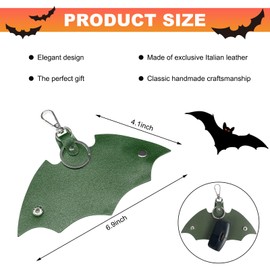 SHMZK Bat Shaped Keychain, PU Leather Bat Keys Ring Cover Holder, Car Key Case Protector for Men, Car Accessories (Green)