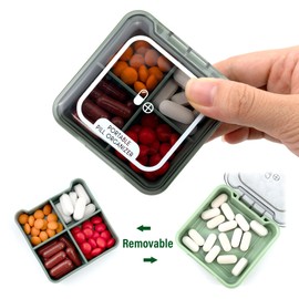 Ainkou Ainkou Small Pill Box, Portable Travel Case Daily Pill Organizer with 4 Large Compartmensts for Medication, Vitamin, Supplement - Green
