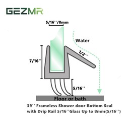 GEZMR 2-Pack Ultra Clear Shower Door Bottom Seal (5/16'' X 39'', Polycarbonate) Frameless Glass Shower Door Seal Strip Shower Door Sweep - Stop Shower Leaks and Create a Water Barrier