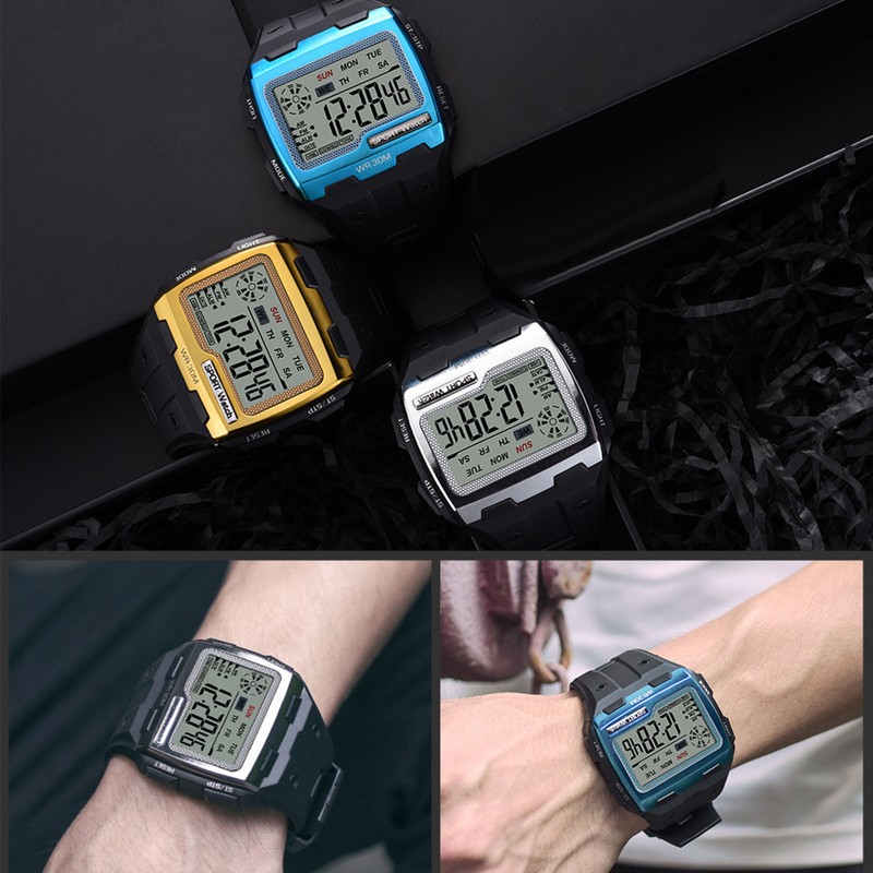 Digital Sport Watch Large Display LED Alarm Clock Shockproof 12/24
