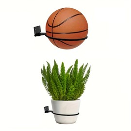 2 Pcs Black Metal Wall-Mounted Ball Storage Rack, Basketball & Soccer Holder, Durable Wire Shelf for Sports Room Decor, Wall Mount Basketball Holder for Bedroom, Display Wall Decor