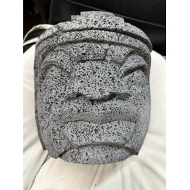 Made in Mexico Guacamole Maker 11"Large Genuine Mexican Manual Guacamole Salsa Maker Volcanic Lava Rock Stone Molcajete W/Top Mortar and Pestle 11"Cabeza Olmeca Azteca