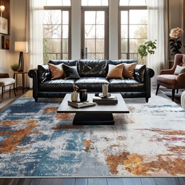 Area Rug 5x7 Washable Rugs Modern Abstract Area Rug Soft Non-Slip Non-Shedding Faux Wool Stain Resistant Floor Carpets for Living Room Bedroom Dining Room Kids Room Home Office (Blue, Grey, Gold)