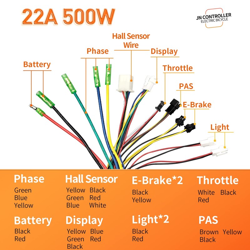 Electric Bike HUB Motor Controller, 22A 36V/48V 500W Brushless Motor