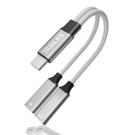TRANLIKS USB C Audio and Charging Splitter, Dual USB C Headphone and Charger Adapter, 2-in-1 Type C Audio and PD 60W Fast Charging, Compatible with Other USB C Devices - Silver