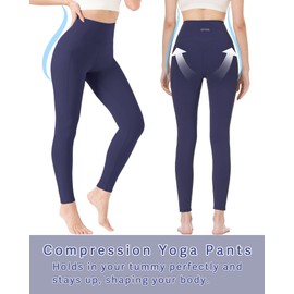 DOTDOG High Waisted Leggings for Women Tummy Control Yoga Legging with 3 Pockets Buttery Soft Compression Workout Yoga Pants (Navy)