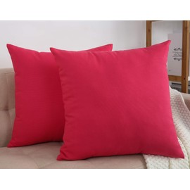 TangDepot Set of 2 Handmade Decorative Solid 100% Cotton Canvas Throw Pillow Covers/Cushion Covers, 45 Colors Available - (18"x18" 2 Pieces, Watermelon Red)