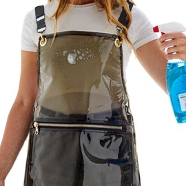 USCHAILIQIANG Hairstylist Aprons For Women Men With Pockets Cross Back Adjustable 3 Pockets Work Apron Soft Tpu Plastic Aprons (black)