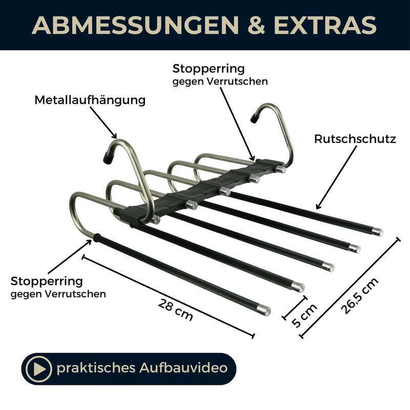 WohnZauber Clothes Hangers Space-Saving 2 x Multiple Trouser Hangers with