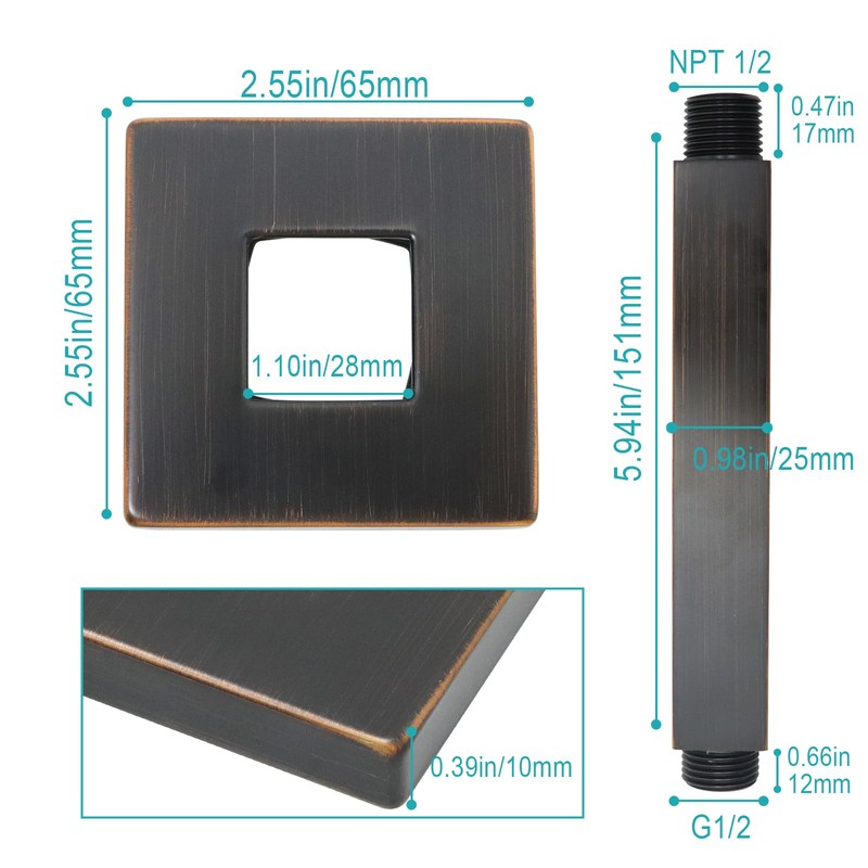 ENGA Straight Shower Arm with Flange, 6 Inch Ceiling Mount