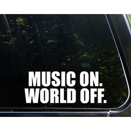 Sweet Tea Decals Music On. World Off. - 8 3/4" x 3 1/2" - Vinyl Die Cut Decal/Bumper Sticker for Windows, Trucks, Cars, Laptops, Macbooks, Etc.