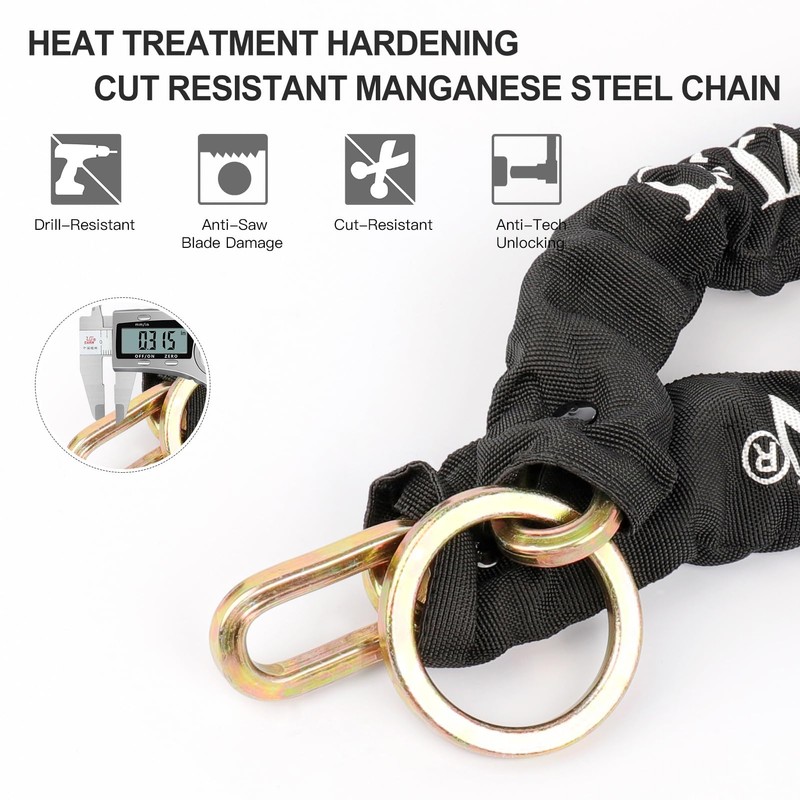 INTEKIN Motorcycle Chain Lock 3.3FT/100cm Bicycle Locks 8mm/10mm Thick Bike