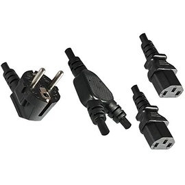 Power cable 2 m (VDE 1 mm² 1.2 m + 2 x0,80 M 22/2XYC SCHUKO TO 90 °/2x IEC60320 °C13 – 12 – Black