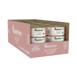 Applaws Natural Wet Cat Food in Broth, Limited Ingredient Canned Wet Cat Food, No Additives, Made with Natural Ingredients, Tuna Fillet with Salmon in Broth (24 x 2.47oz Cans)