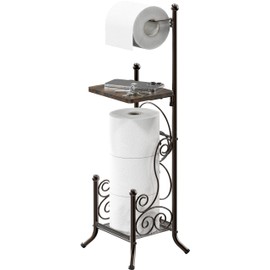 Simple Houseware English Style Bathroom Toilet Tissue Roll Holder Stand with Shelf, Bronze
