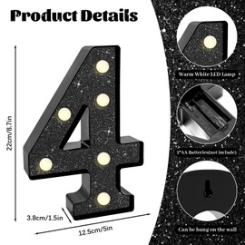 8.7In 40th Birthday Decorations Gifts for Her Him, Light Up Numbers Decorative Sign for 40th Birthday Wedding Work Anniversary Backdrop Table Wall Decor（Black）