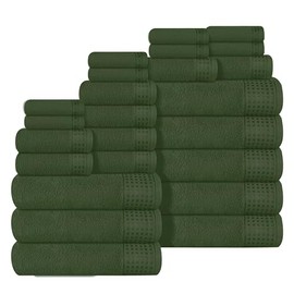 GLAMBURG Towels for Bathroom, 100% Cotton Towel Set, Contains 8 Soft Bath Towel, 8 Hand Towels, 8 Wash Cloths - Compact Absorbent Lightweight & Quickdry - 24 Piece Bathroom Towel Set - Olive Green
