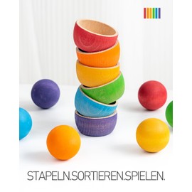 Balls in Cups Toddler Montessori Colour Sorting Toy Montessori Toy from 1 Year Wooden Games with Balls Learning Colours and Assignment for Children with 6 Safe Balls and Cups