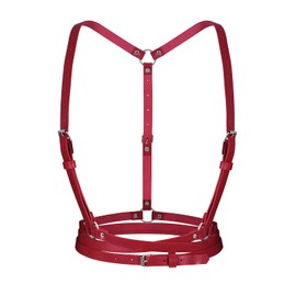 JASGOOD Punk Leather Thin Belt for Women Faux Leather Skinny Body Adjuatable Belts with Gothic Circle Chain(Red,Fit Waist Size 28"-36")