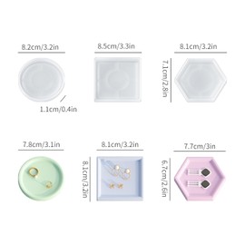 RESIN GO Resin Coaster Molds for Epoxy Resin, Round Square Hexagon Soap Dish Silicone Molds for Resin Crafts, Trinket Jewelry Holder Plaster Silicon Moulds with Sides for Beginners(Small 3.2Inch)