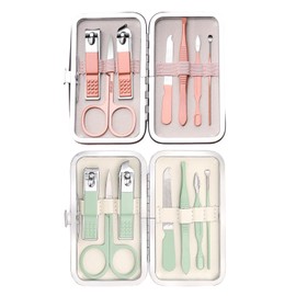 2 Sets of Nail Trimming Sets, Manicure Tools, Manicure Sets for Women, Nail Care Combinations, Portable Manicure Sets (Rose Gold, Green)