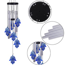 Blue Evil Eye Hamsa Hand Wind Chimes Outdoor Decoration, Hand of Fatima Windcatcher, Evil Eye Wind Bells, Hand of Fatima Blue Evil Eye Amulet Wind Chimes for Home, Gift for Mom, Balcony, Patio, Garden