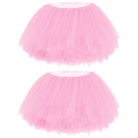 Yymobt 2 Pack Pink Tutu Tulle Skirt for Women 5 Layered Stretchy Puffy Fluffy Adult Dance Skirt for 80s Ballerina Party Costume