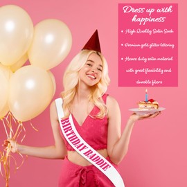 SKJIAYEE "BIRTHDAY BADDIE Sash, Funny White Hot Pink Glitter Birthday Sash for Women and Men Birthday Party Favors Decorations Supplies Accessories, Great for Any Birthday Gifts Ideas