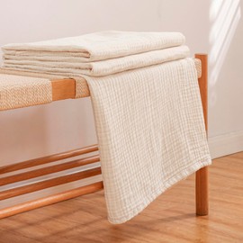 100% Cotton Blanket Muslin Throw Blanket Soft Boho Bedding Lightweight Breathable Twin Blanket Cooling Thin Blanket, 4-Layer All Season Gauze Blankets, Beige